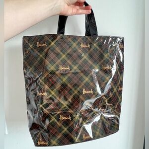 Vintage Harrods Plaid Brown Stylish Handheld Tote Bag Old Money Preppy Prep